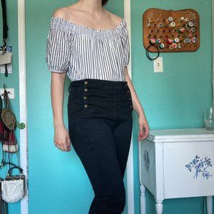 High-waisted Nautical Drop Front Skinny Jeans